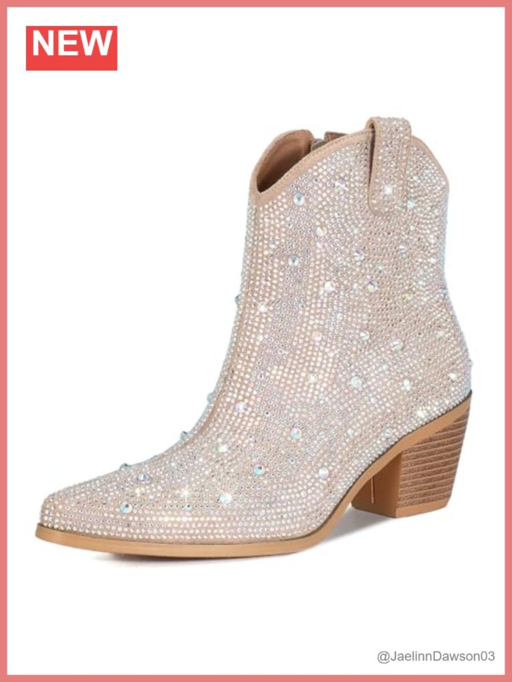 Women Rhinestone Cowboy Boots Glitter Chunky Heel Sparkly Cowgirl Ankle Boots